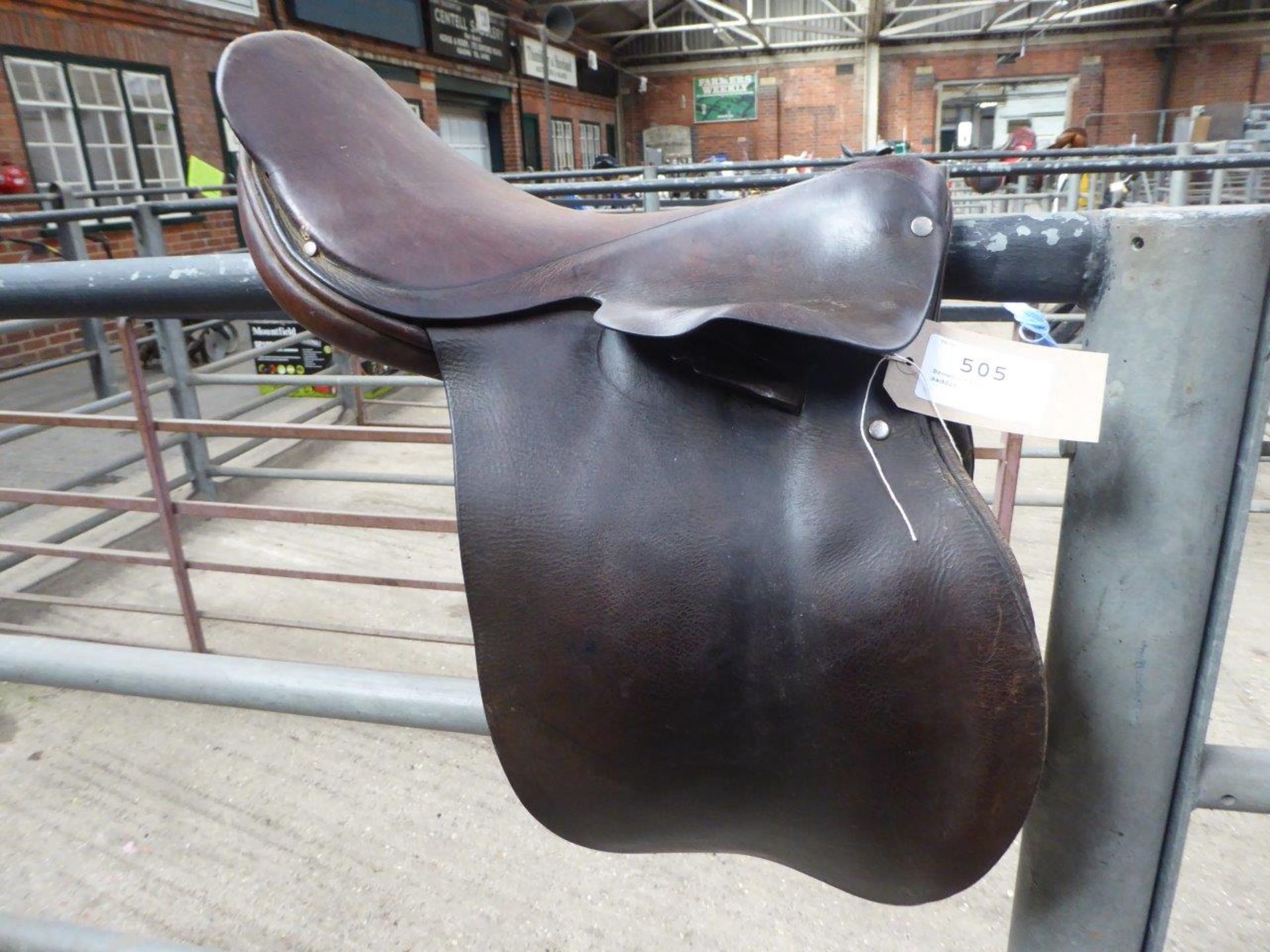 Brown leather hunting saddle.