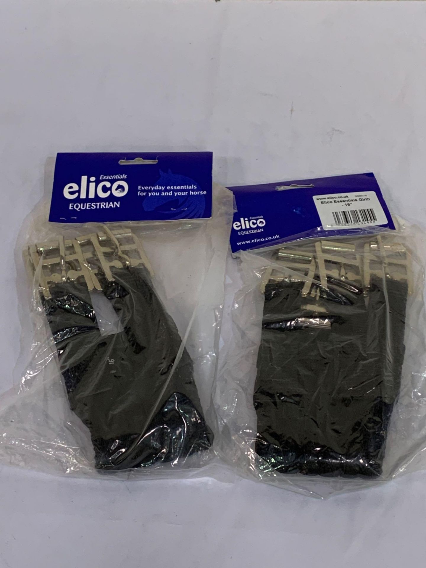 Two Elico Essentials girths black, 16'' long, new