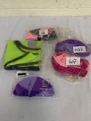 Four Elico riding hat covers, and yellow 'caution' High-Vis (New).