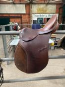 Brown leather English saddle with cover, 17"