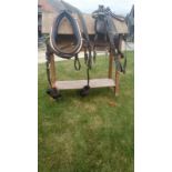 Set of brown/brass pony harness with collar and hames