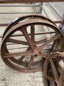 A pair of 5 spoke metal wheels