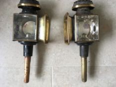 Pair of square fronted brass carriage lamps