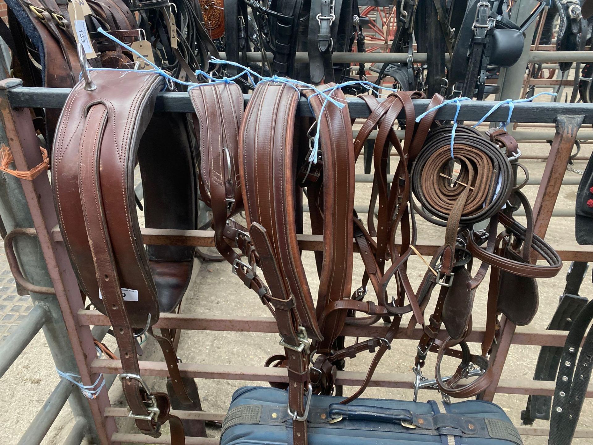 Set of Tedman brown English leather and synthetic full size breastcollar harness.