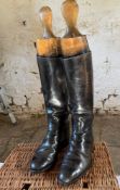Pair of men's leather hunting boots with trees, approx. size 10.