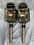 Pair of whitemetal carriage lamps with pagoda tops