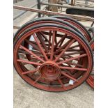 Set of 4 x 31ins steel carriage wheels with rubber tyres