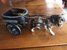 Model of a Governess cart being pulled by a Goebel model grey pony
