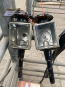 Pair of black/whitemetal square fronted carriage lamps with pie crust tops.