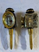 Pair of brass carriage lamps with oval fronts by Alfred Hales