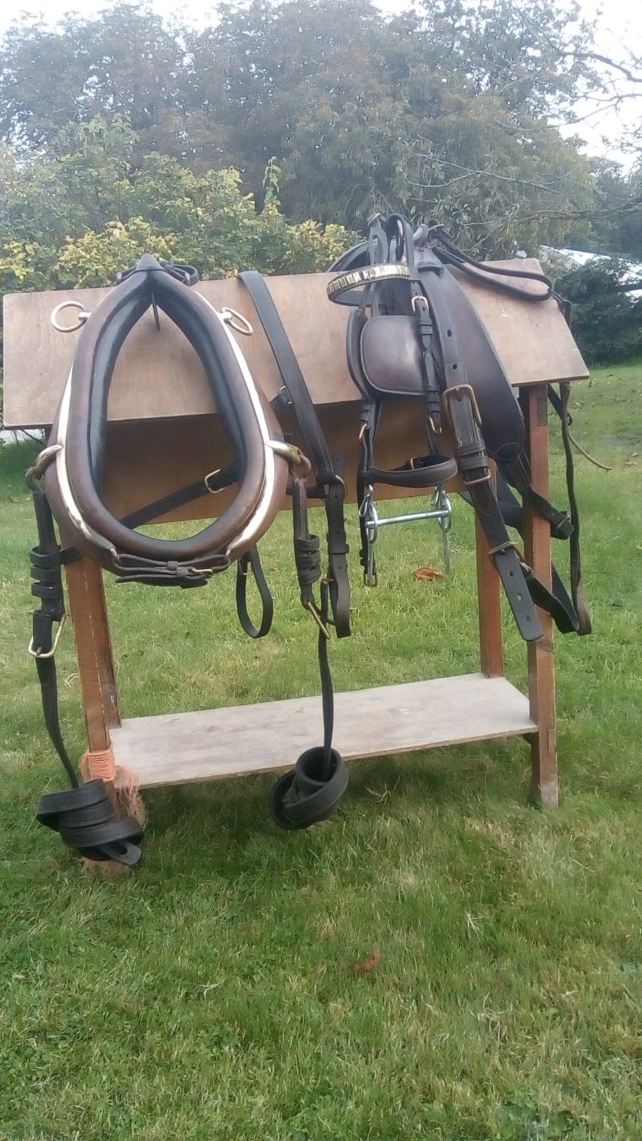 Set of brown/brass pony harness with collar and hames - Image 2 of 2