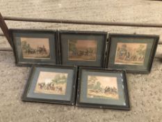 Set of five framed and glazed coaching prints, and three other prints
