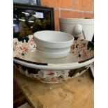 A ceramic bucket, washbowl and cheese dish