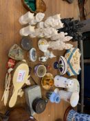 Five belleek plates, a decanter chess set and other items