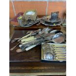 Two part canteens of cutlery, together with other silver plate items