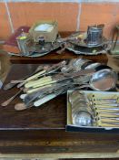 Two part canteens of cutlery, together with other silver plate items