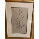 Framed and glazed pencil portrait of a female nude