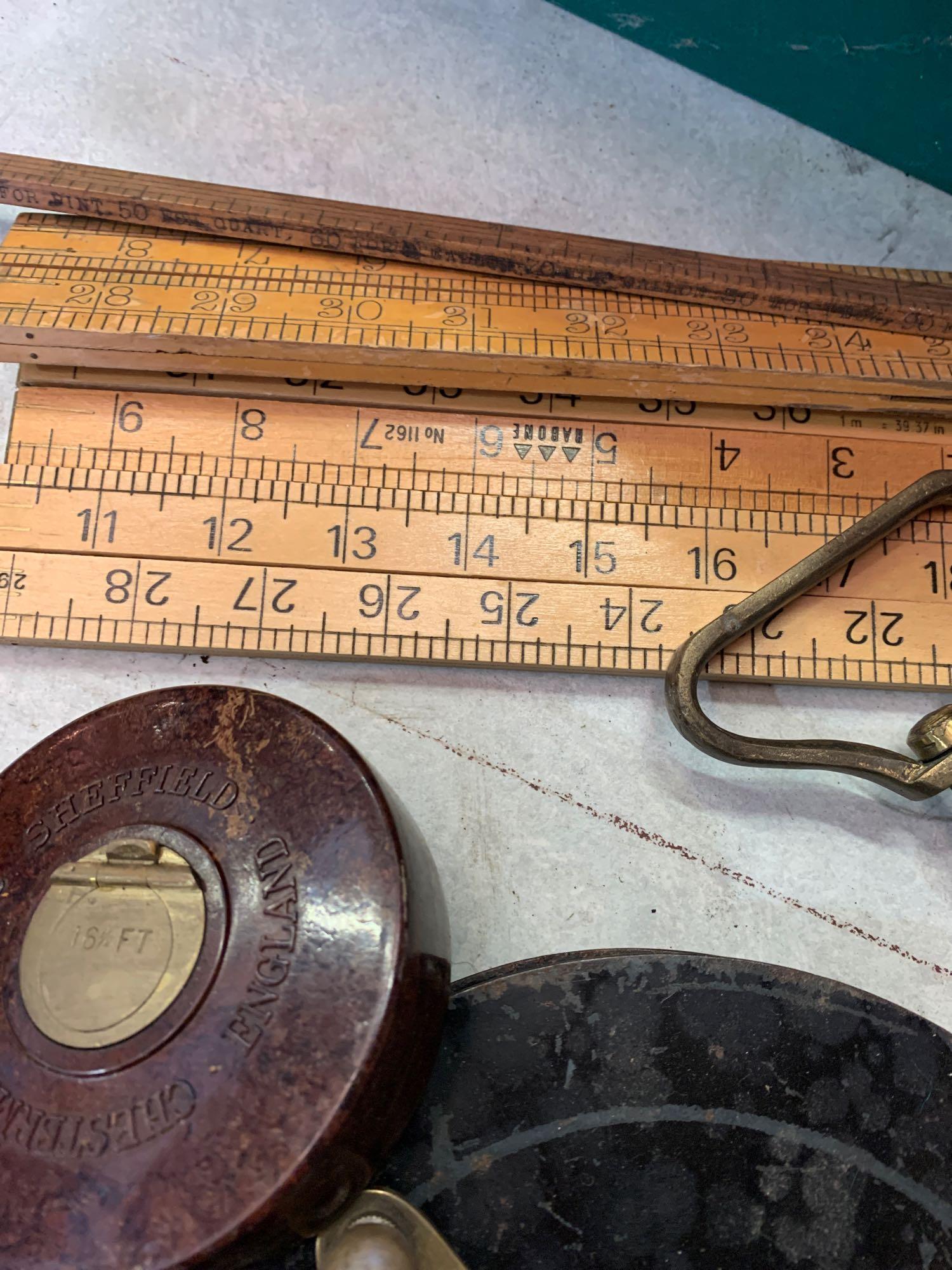 Six leather cased tape measures and four boxwood rules - Image 4 of 5