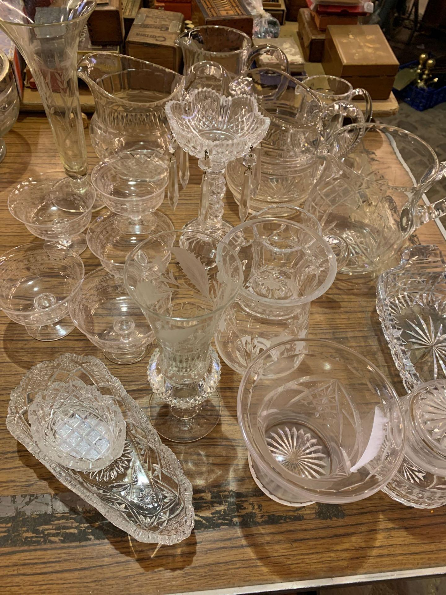 Four cut glass lemonade jugs and other cut glass items