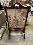 Carved mahogany framed tapestry fire screen