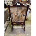 Carved mahogany framed tapestry fire screen