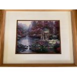 Three Thomas Kinkade prints together with a copy of 'Paintings of Radiant Light'