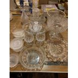 Three cut glass decanters and other cut glass items