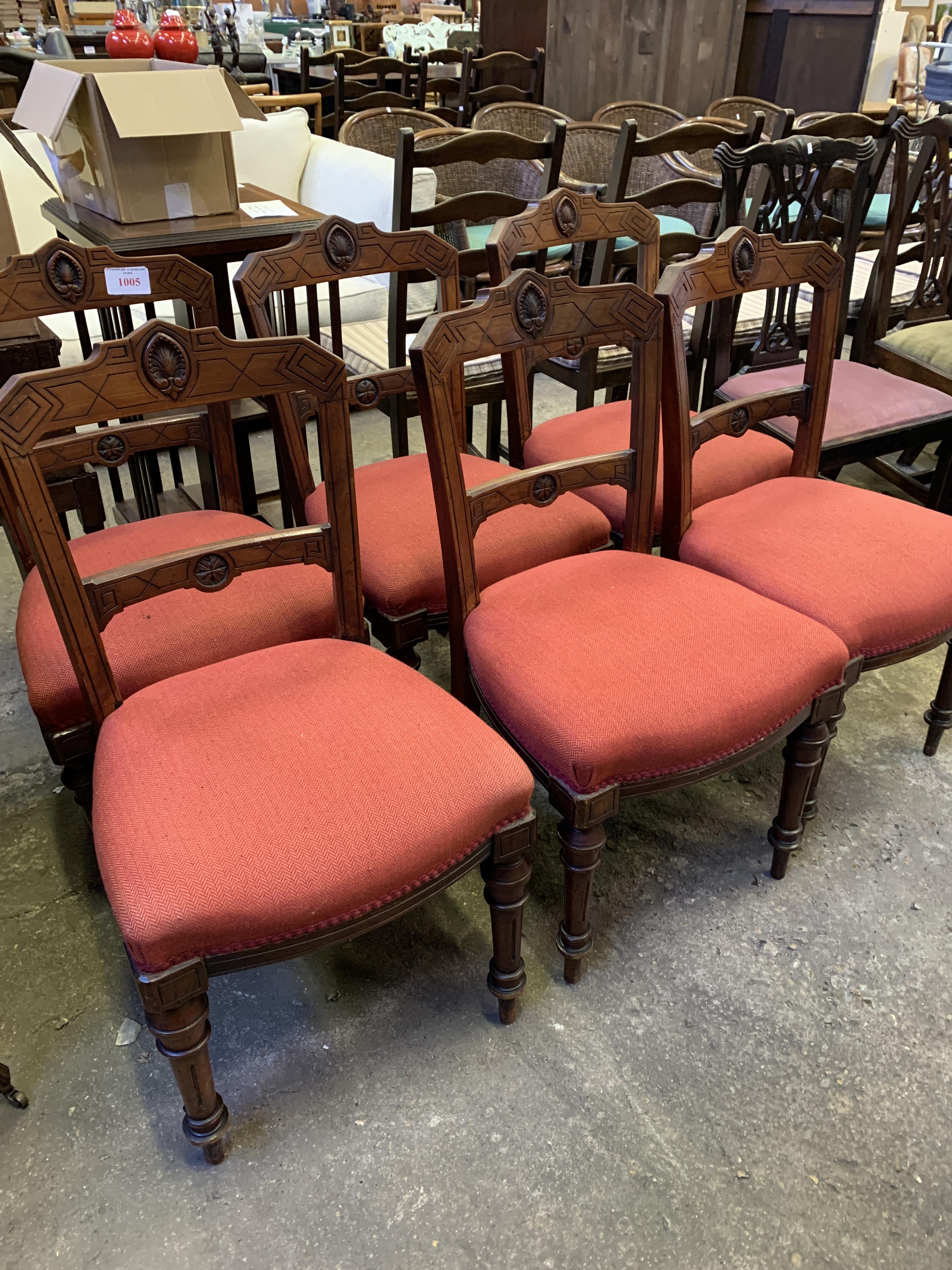 Group of six mahogany framed dining chairs