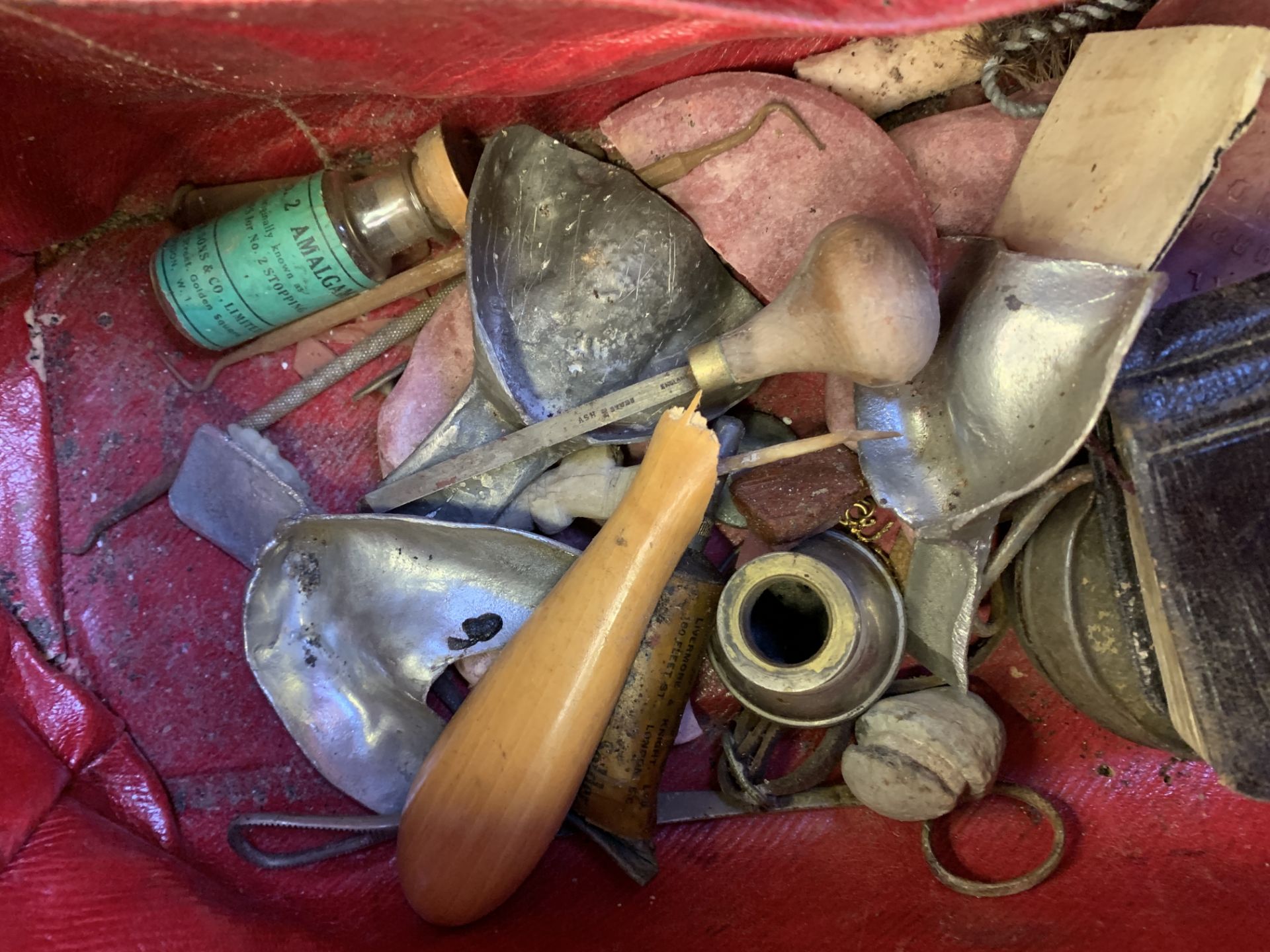 A small brown leather Gladstone bag containing antique dentists' tools, and a briefcase - Image 4 of 6