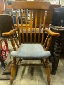 Mahogany rail back open armchair with upholstered seat