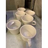 Six Ridgway white china early Bovril mugs