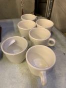 Six Ridgway white china early Bovril mugs