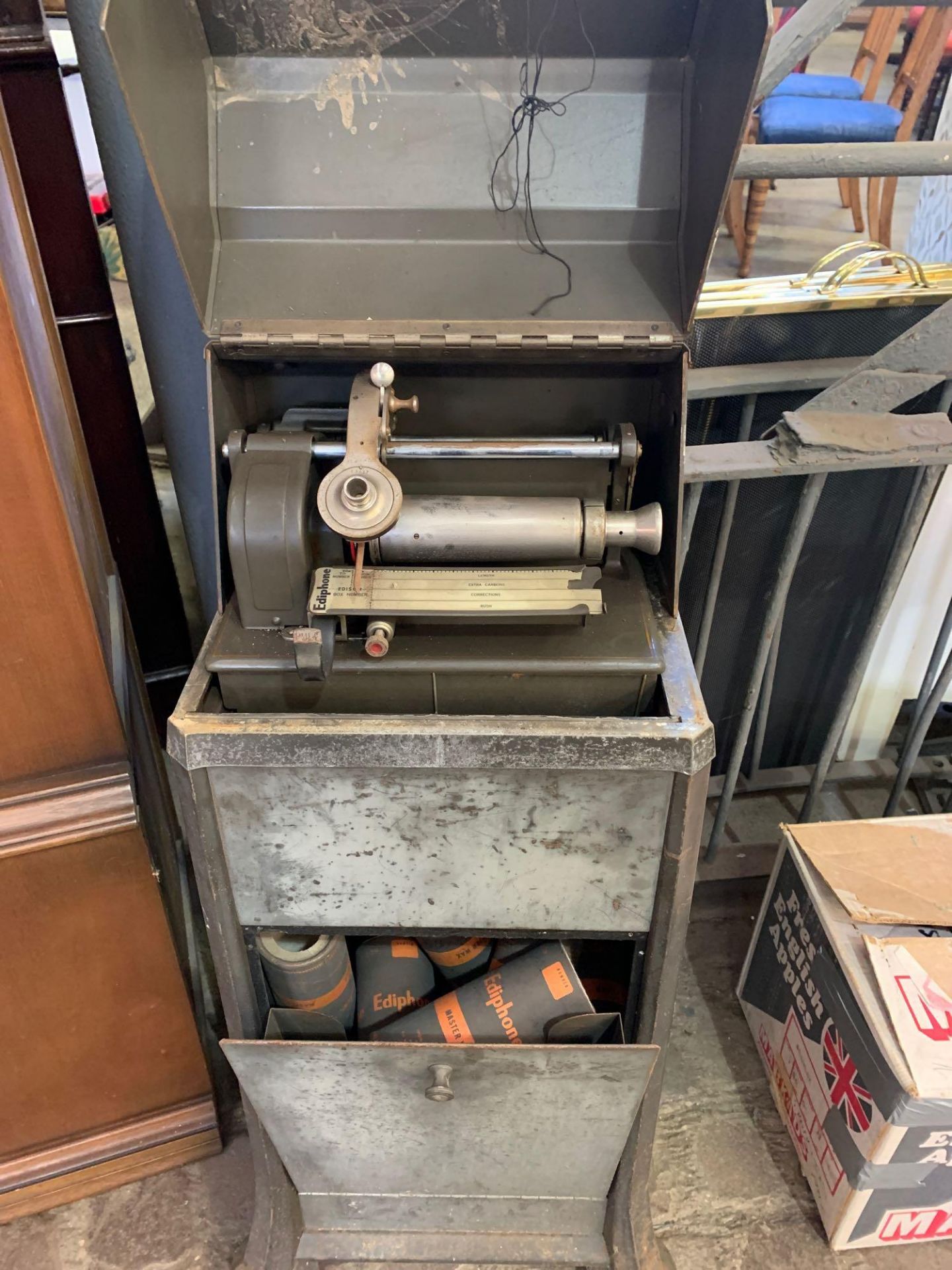 Edison Ediphone metal cased machine with a quantity of wax cartridges