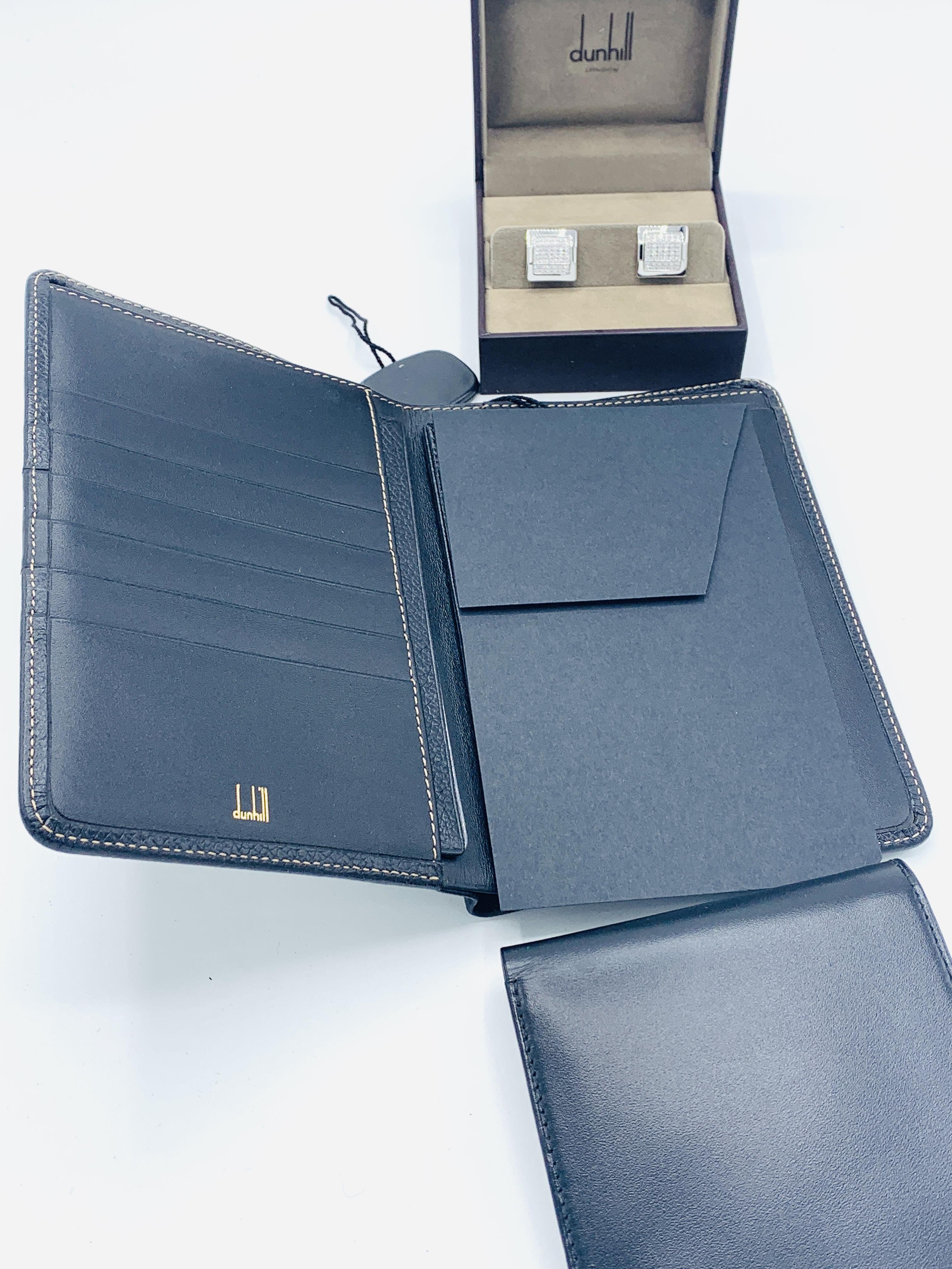 A pair of Dunhill cufflinks and two Dunhill black leather wallets - Image 2 of 4