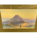 Framed and glazed watercolour of Mont Saint-Michel