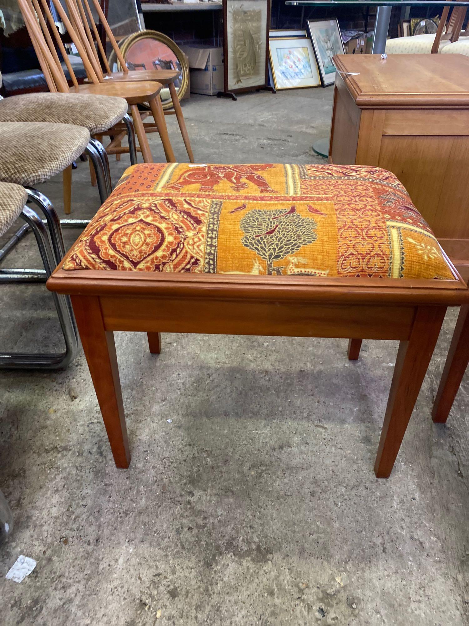 Pair of wood veneer side tables and upholstered veneer stool - Image 9 of 9