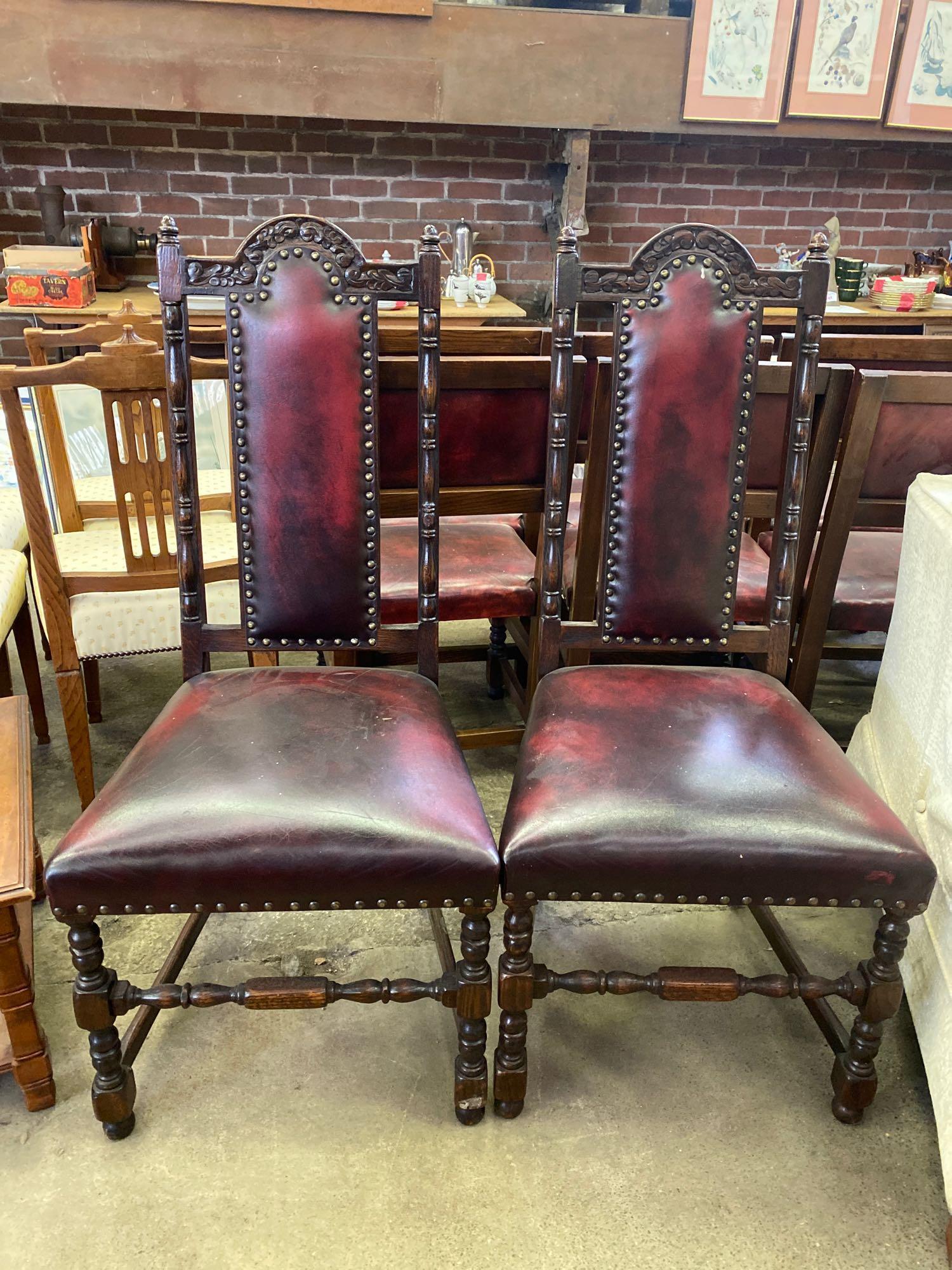 Two oak high back chairs