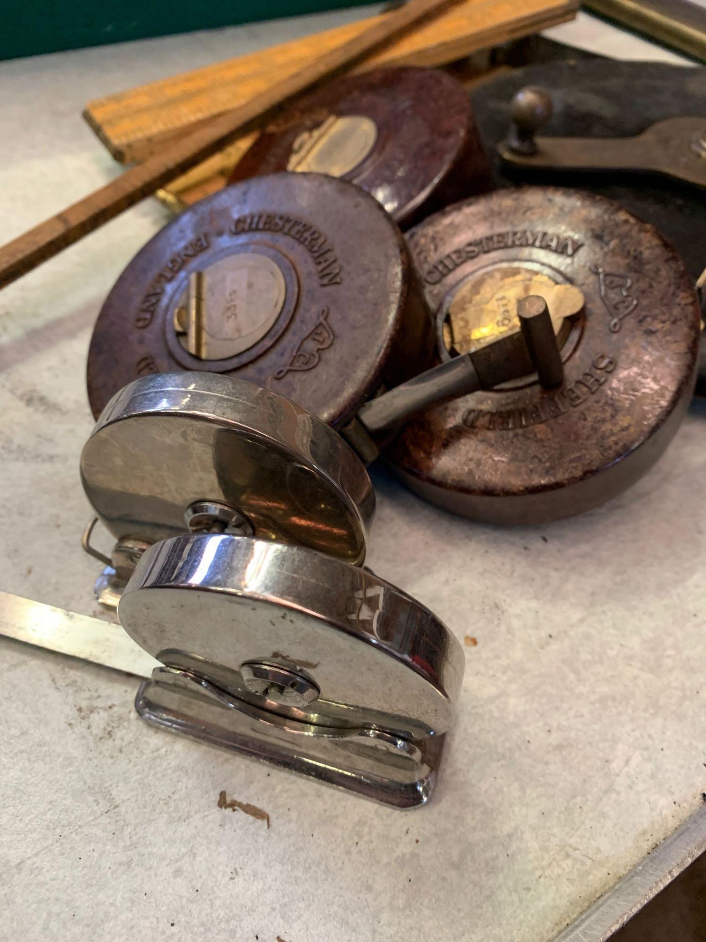 Six leather cased tape measures and four boxwood rules - Image 5 of 5