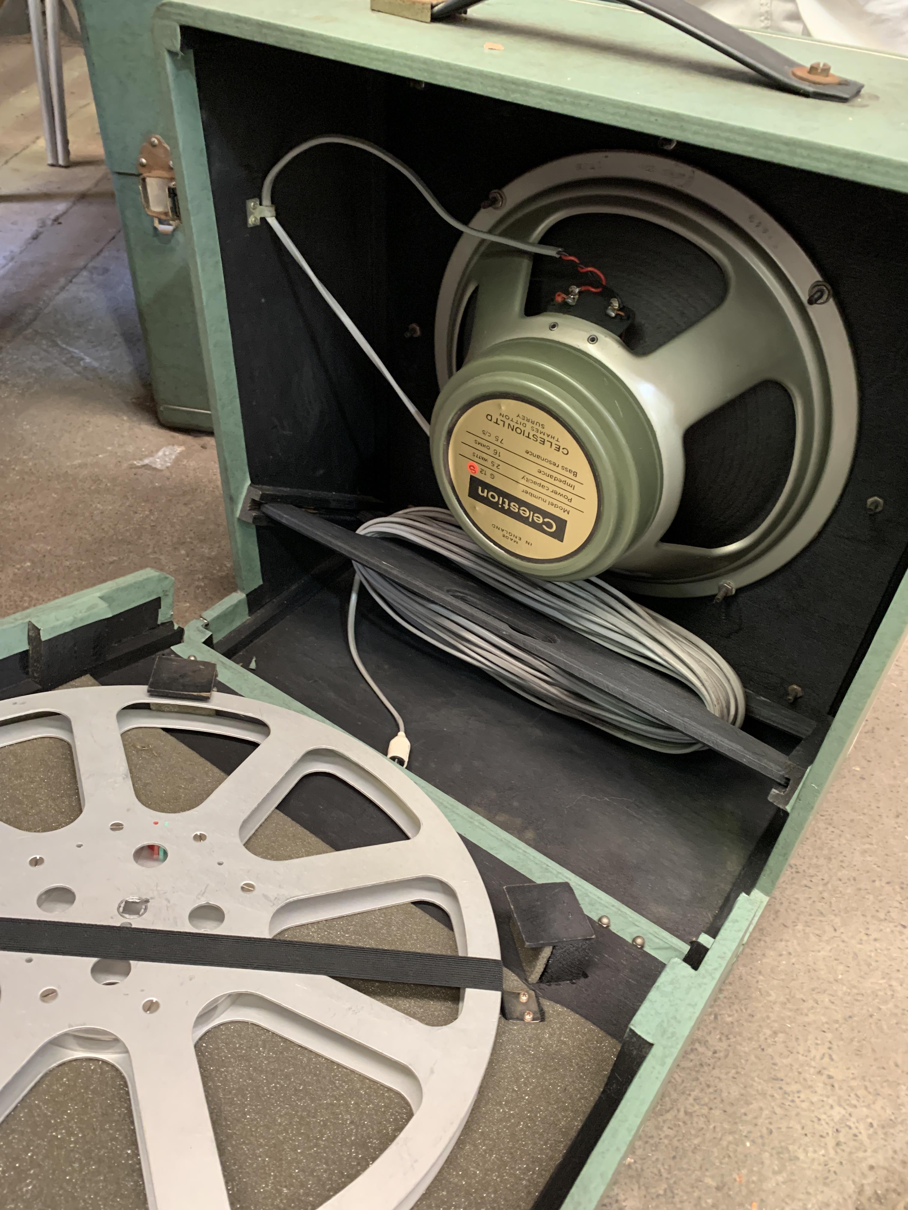 Siemens S273-A7-A1 16mm projector, Celestion G12 speaker, and reels - Image 6 of 9