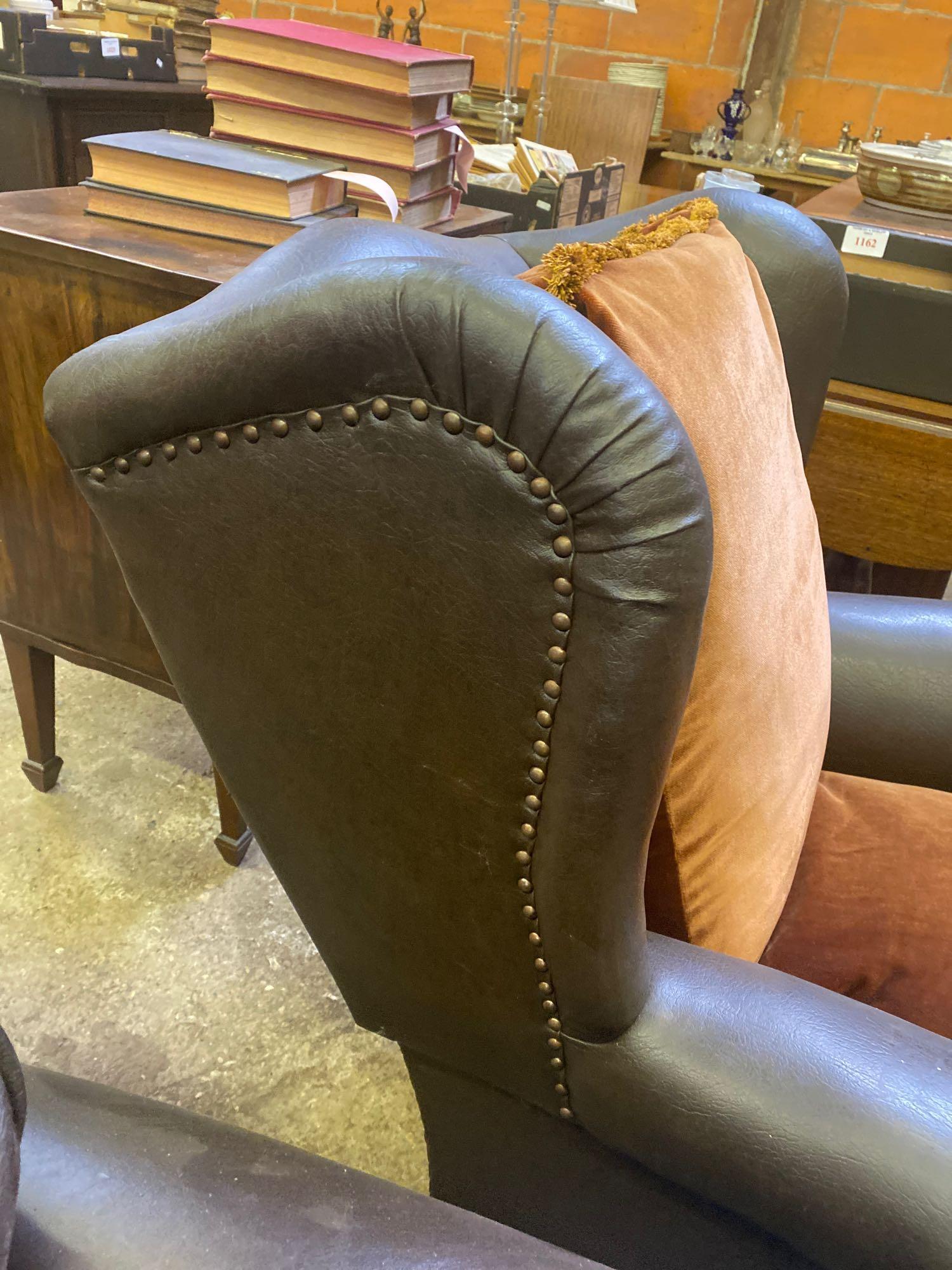 Dark brown faux leather deep wingback armchair - Image 3 of 3