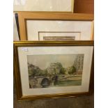 Framed and glazed 19th century French engraving of an otter, and another print