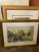 Framed and glazed 19th century French engraving of an otter, and another print