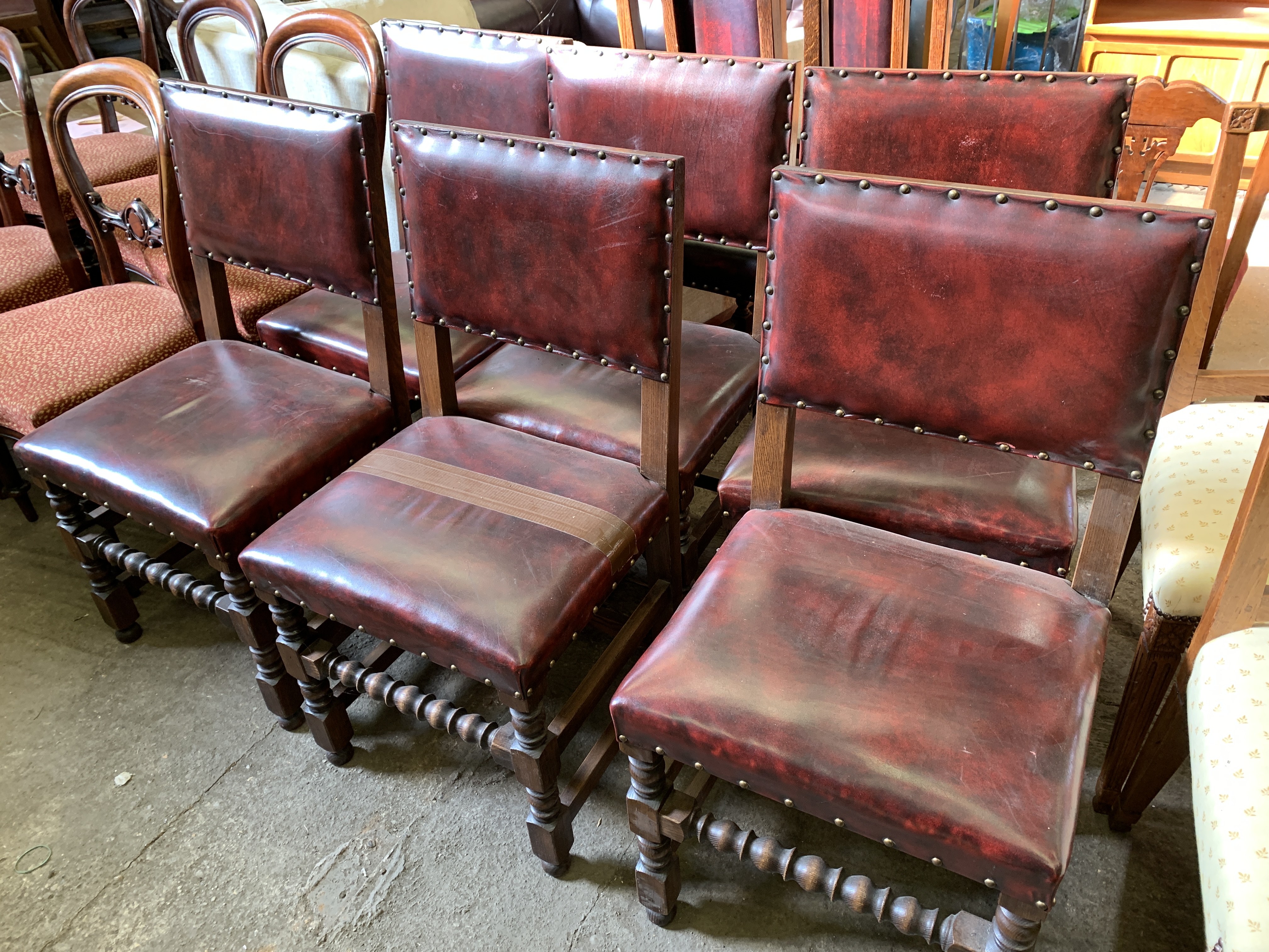 Six oak dining chairs