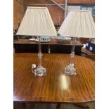 Pair of glass effect columned table lamps