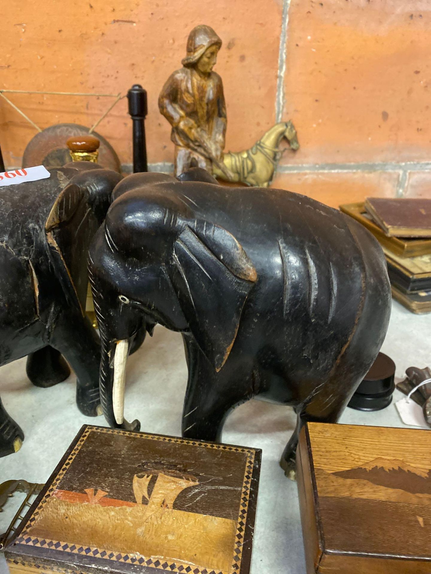 Pair of carved wood Indian elephants and other items - Image 2 of 7