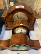 Three mantel clocks and a barometer