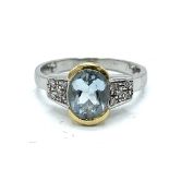 8ct white gold, aquamarine and diamond ring