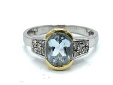 8ct white gold, aquamarine and diamond ring