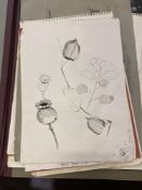 Folder of sketches, portraits, still lifes, and watercolours, original drawings and paintings
