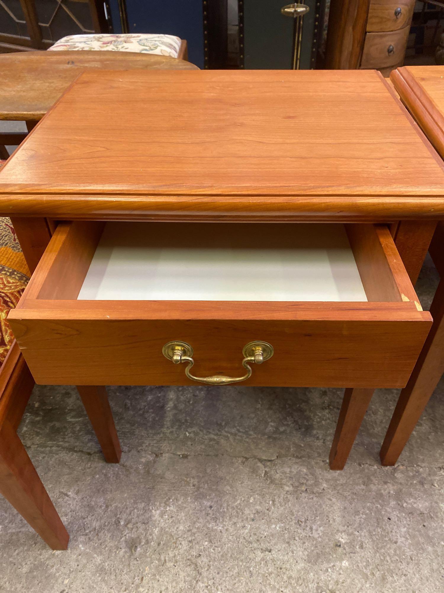 Pair of wood veneer side tables and upholstered veneer stool - Image 6 of 9